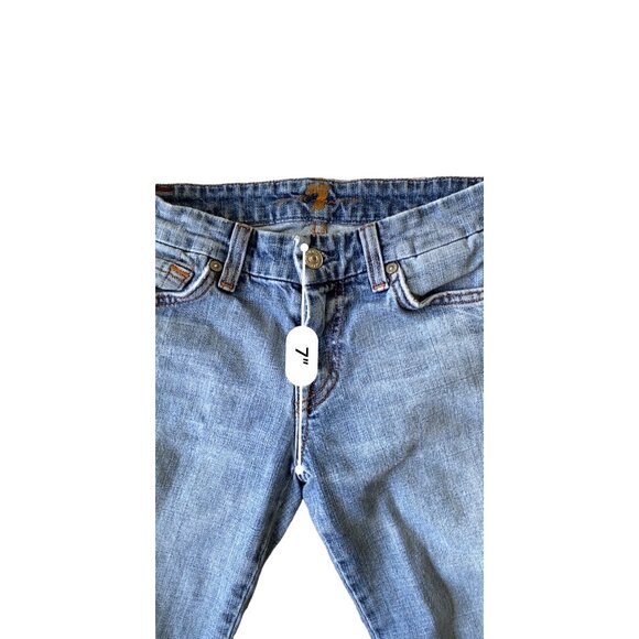 7 For All Man Kind Y2K Cropped Jeans Womens 26 Embroidered Pockets Raw  Hem Boho - Picture 10 of 13